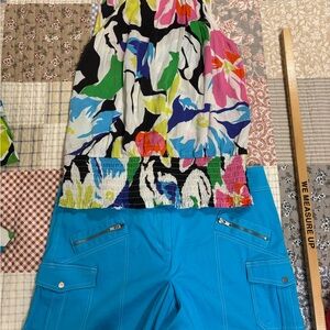Colorful Floral Top and Blue Shorts Set